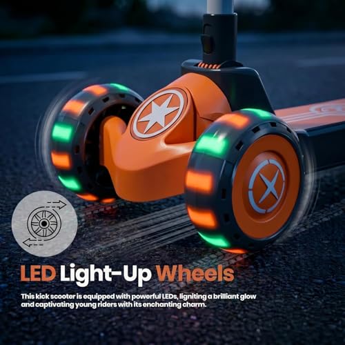 Image of StarAndDaisy Kids Kick Scooter for 3+ Year, kick Scooter for Kids, Skating Scooter with Light Up LED Wheels, Adjustable Handle Height, Foldable 3 Wheel Skate Scooter for Boys Girls 3-12 Years