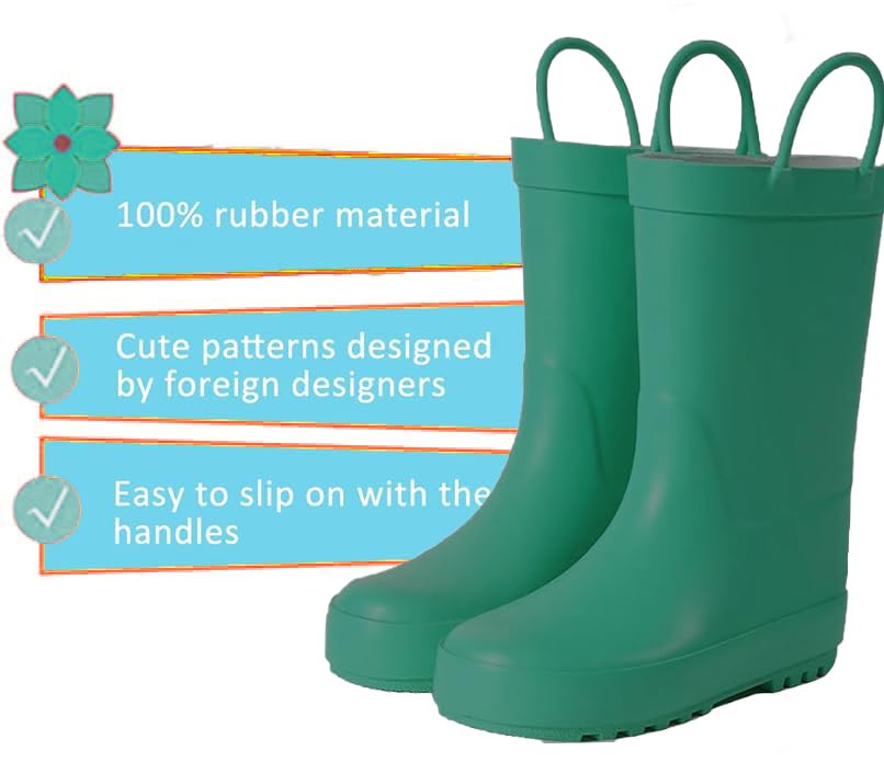 Kids Rain Boots - Toddler Waterproof Rubber Kids Rain Boots for Girls and Boys with Fun Patterns and Easy-On Handles4
