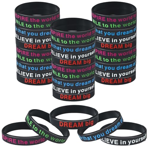 HO-SFSM 30 Stück Motivierendes Silikonarmband, Inspirierenden Sprüchen Silikon Armbänder, Stile Positiven Sprüchen, Geschenke für Teenager Schüler Kollege