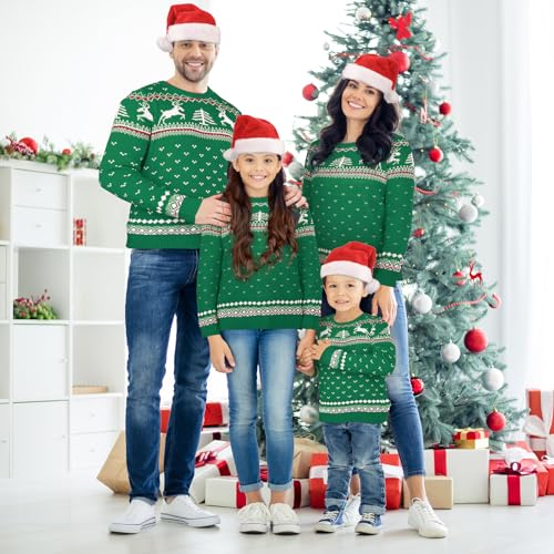 Matching Family Christmas Sweaters Ugly Knit Pullover Cute Long Sleeve Crew Neck Xmas Holiday Jumper with Hat4