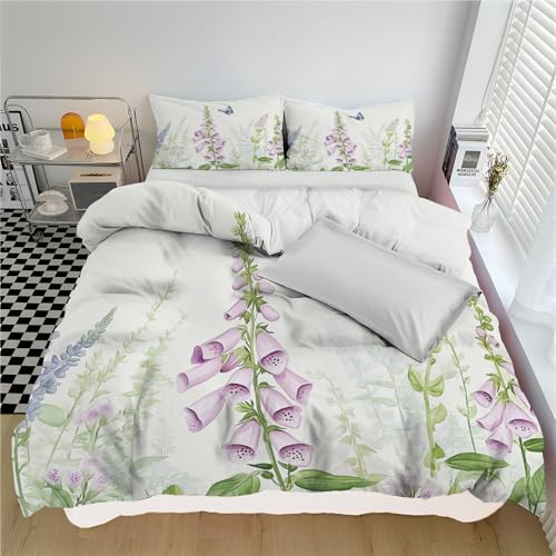 Parure de lit esthétique en microfibre douce motif fleurs et papillons - 2