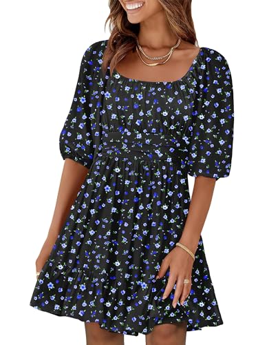 Image of ANRABESS Womens Lantern Short Sleeve Square Neck Casual Flowy Mini Dresses 2026 Holiday Summer Spring Beach Vacation Clothes
