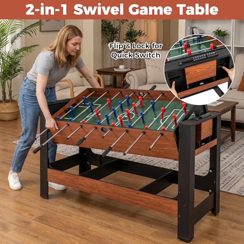 FANTASK 2-in-1 Drehbarer Multifunktionsspieltisch, Tischkicker Billard Komplett Set mit Zubehör, Spieltisch für Kinder und Erwachsene (138 x 61 x 84 cm)