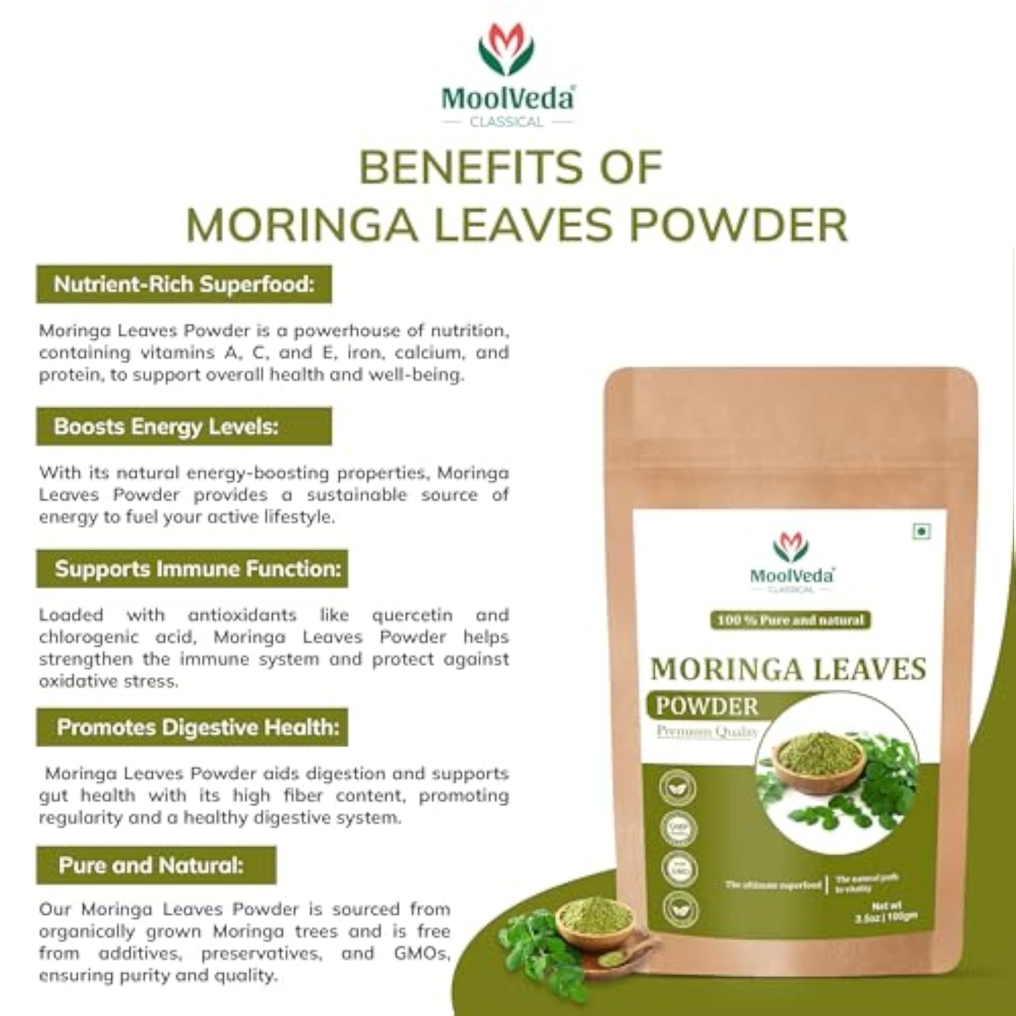 Moringa Tablet Leaves Powder, Natural Energy Boost Gift