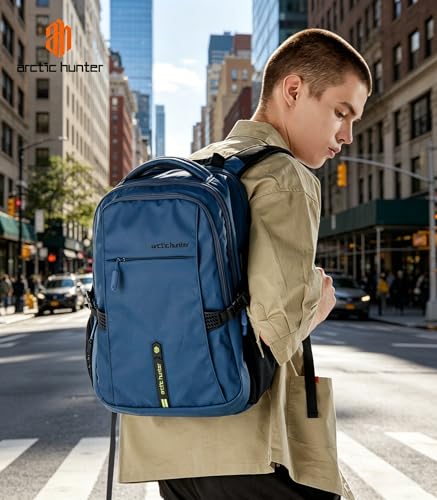 Image of Arctic Hunter Lightweight Laptop Backpack 15.6 inch Shock-Resistant Compartment 7-Pocket Organized Design USB Charging Port Water-Resistant 30L Travel Daypack with YKK Zippers (Blue)