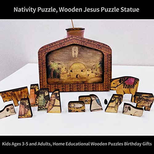 Wooden Jesus Puzzle Statue, Nativity Puzzle With Wood Burned Design, Jesus Puzzles Sculpture Decor, Home Educational Wooden Puzzles Christmas Birthday Gifts (Large) #TOP2