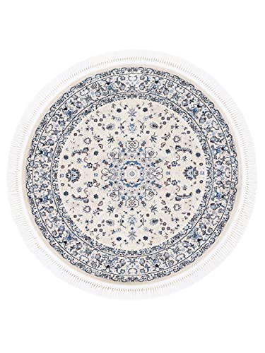 carpetfine Orientteppich Nain Diane Beige Ø 90 cm Rund | Tradtioneller Teppich für Schlaf- und...