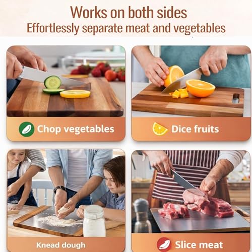 Image of Sensilo Chopping Cutting Board Vegetable,Fruit,Bread & Durable Safe & Heavy Duty, (35 x 25 cm, Steel Wood,2 in 1)