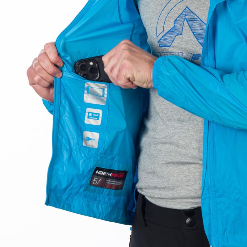 NORTHFINDER Chaqueta impermeable para hombre, empaquetable, multideporte, para bicicleta, ultraligera, para correr, senderismo, montañismo, ropa deportiva, chaqueta NORTHCOVER, azul, XXL
