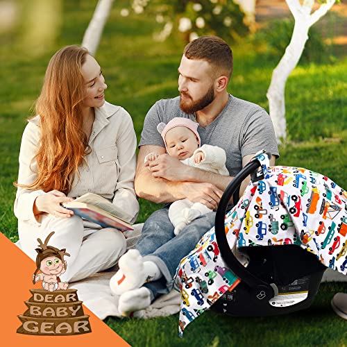 Image of Dear Baby Gear Car Seat Canopy - Premium Infant Car Seat Cover for Maximum Protection and Style - Breathable - Carseat Canopy - for Baby - Cars, Trucks, Heavy Equipments /Gray Smooth, 40 inch x 30 inch