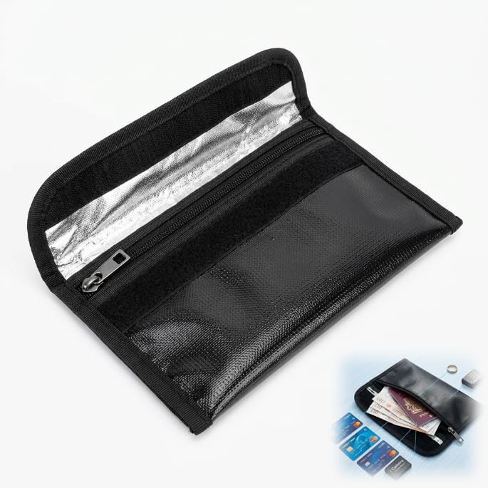 Bolsa para documentos ignífuga e impermeable diseñada para ofrecer una protección fiable de objetos importantes como pasaportes, dinero en efectivo, tarjetas, certificados y otros documentos personale