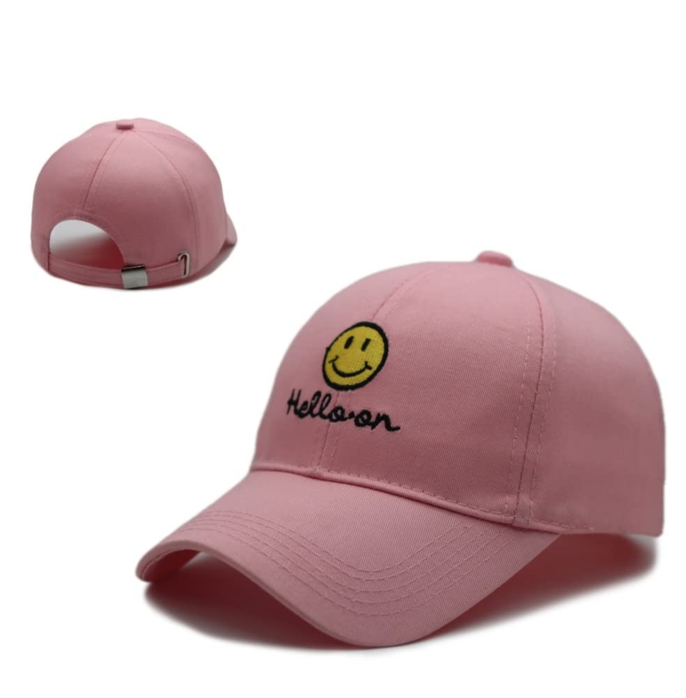 Unisex Fashionable Latest F.R.I.E.N.D.S Embroidered Cotton Adjustable Baseball caps for Women and Men, Pink Smiley, One size