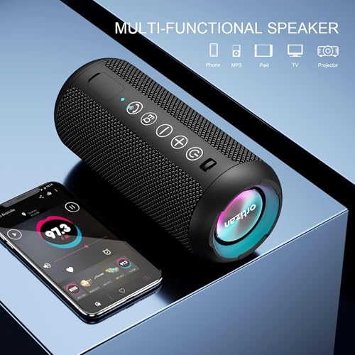 Image of Ortizan Portable Bluetooth Speaker, IPX7 Waterproof, Wireless, Big Sound and Deep Bass, 24W Stereo, TWS Pairing, 30Hrs Playtime, Bluetooth 5.3, RGB Lights, for Home /Party /Outdoor /Beach (X10 Black)