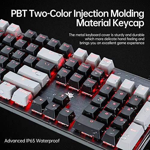 Hexgears Gk715S Mechanical Gaming Keyboard, 104 Keys Mechanical Keyboard, Wired Full Size Computer Keyboard, Red Backlit Keyboard, Pbt Two-Color Key Cap, Hot Swappable Kailh Red Box Switches #TOP4