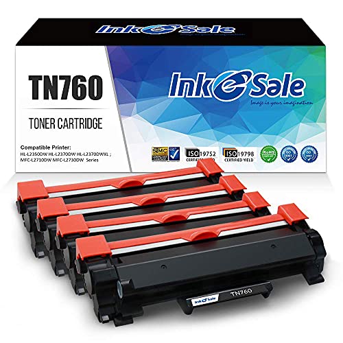 INK E-SALE Compatible TN 760 Toner Cartridge Replacement for Brother TN760 TN-760 TN730 for Brother HL-L2350DW HL L2370DW XL L2390DW L2395DW DCP-L2550DW MFC L2710DW L2750DW (4 Pack Black, Design V3)