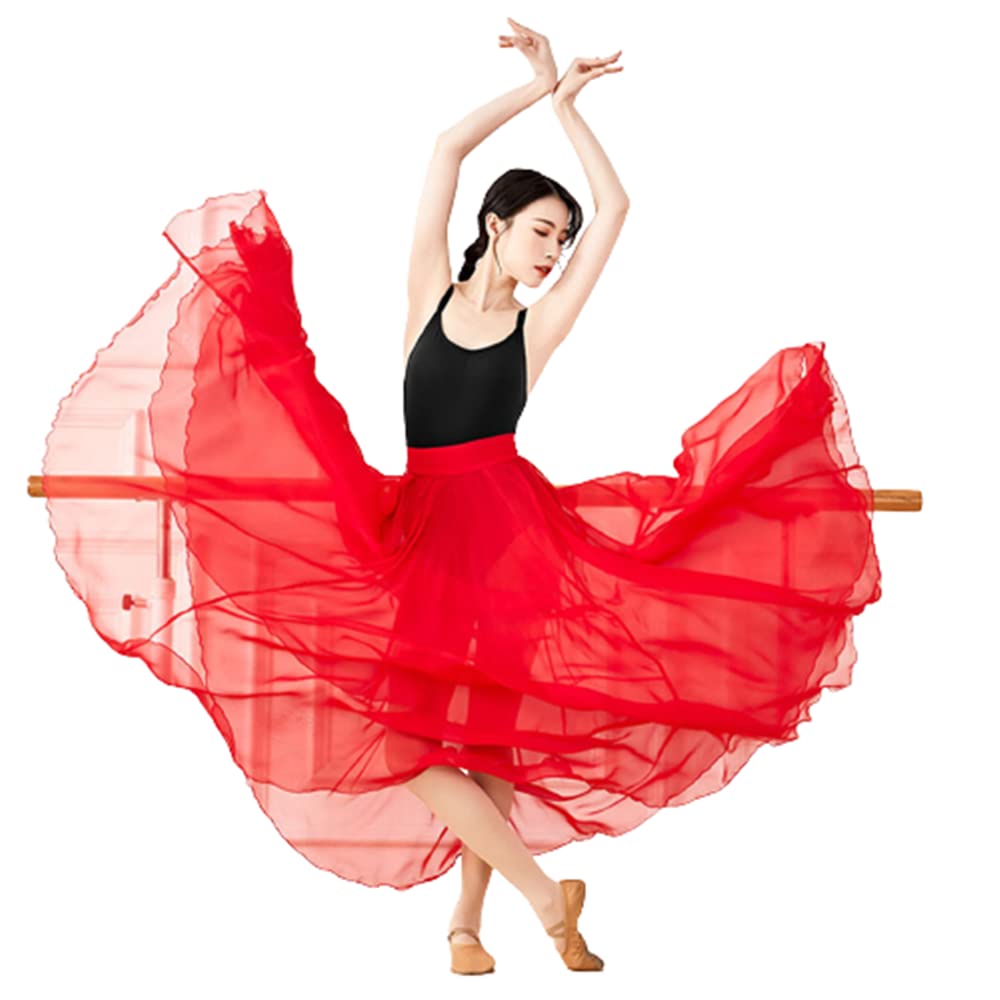 Falda De Baile Moderno para Mujer Elegante Gasa Ropa De Baile para Adultos 720 Grados Gran Columpio Falda De Medio Cuerpo Ropa De Práctica De Baile Largo Disfraces con Cordones