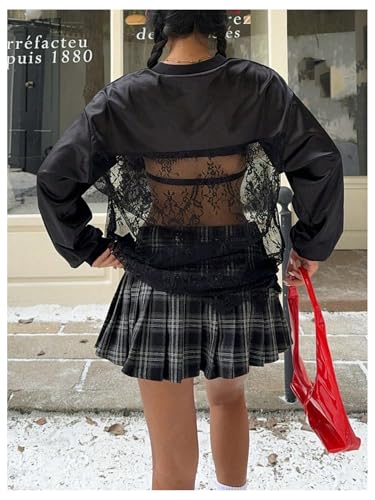 Women's Y2K Jersey Shirts Letter Print Oversized T Shirts Long Sleeve Mesh Lace Sheer Jersey V Neck See Through Tee2