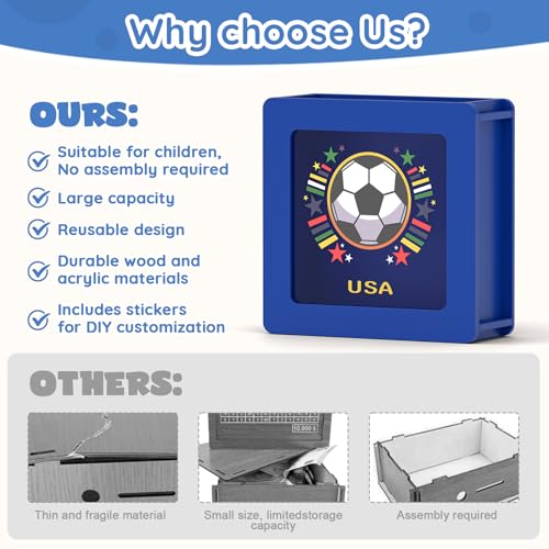 Image of Summidate Wooden Soccer Money Box, World Cup Theme Piggy Bank for Kids and Adults, Personalized Football Savings Jar with Clear Window and DIY Stickers, Decorative Sports Gifts for Teenagers & Fans