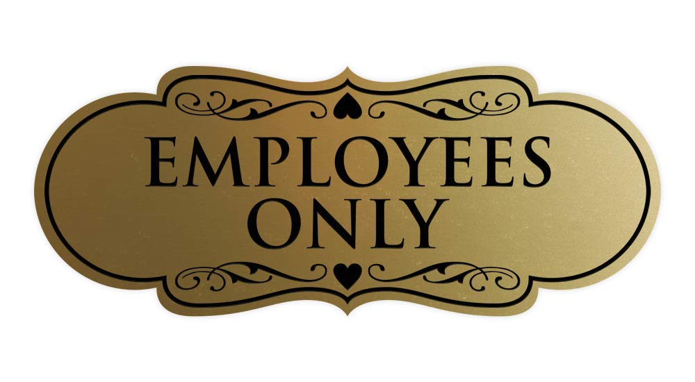 Designer EMPLOYEES ONLY Sign | Easy Installation | Office or Business Signs | Workplace Safety - Brushed Gold - Medium (1 Pack)