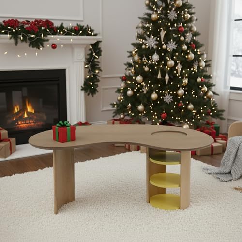 Image of Kids Table, Toddler Activity Table with Storage, Wood Kid Drawing Art Tables, Children Desk for Kids Ages 3-8, Kidney Sensory Table Train Tables for Toddlers Boys /Girls Room /Playroom, Yellow