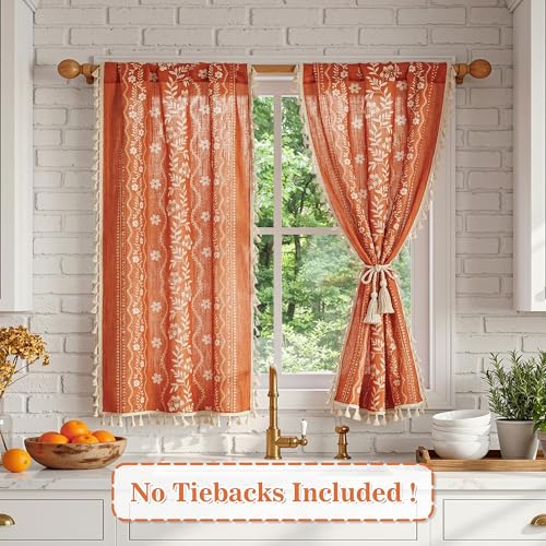 Image of MYSKY HOME Boho Floral Tier Curtains 30 Inch Length for Cafe Over Sink