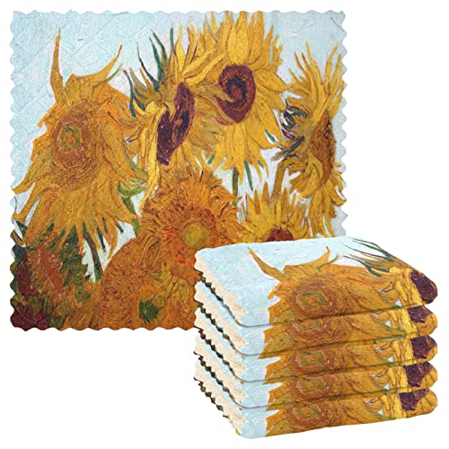 Van Gogh Sunflower Dish Cloths Super Absorbent Kitchen Towels Lint Free