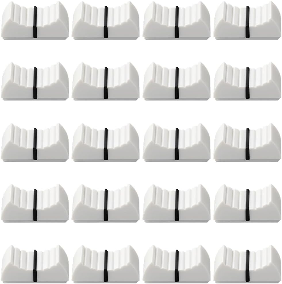CREATCABIN 20pcs Potentiometer Mixer Fader Cap Flat Button Plastic Audio Console Slider Caps Console Mixer Slider Fader Knobs Flat Replacement Shaft Knobs for Audio (White) 0.94×0.47In