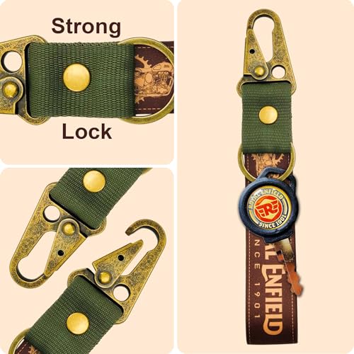 Image of SnapStrap RoyalRide Carabiner Keychain Compatible with Royal Enfield Strong Heavy-Duty Metal Clip with Fabric Key Ring Bike Accessory