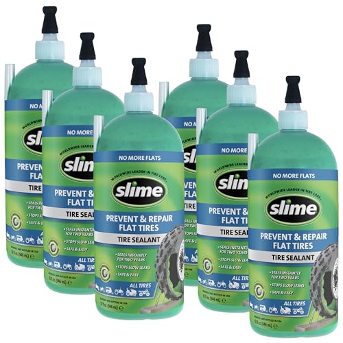 Slime 10009-6PK Sellador de reparación de pinchazos de neumáticos planos, previene y repara, todos los neumáticos sin cámara fuera de carretera, 6 botellas de 32 onzas