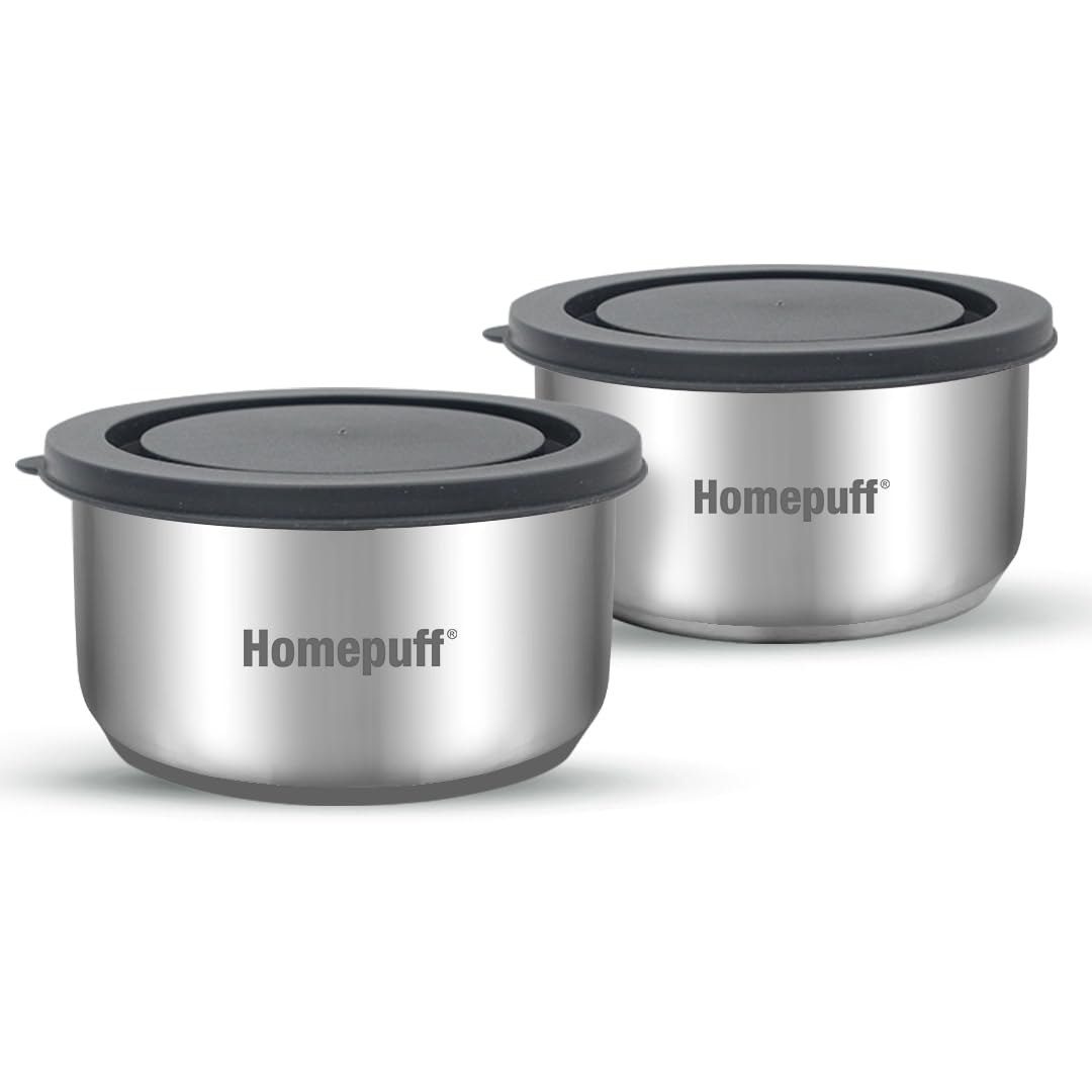 Home Puff Set of 2 Stainless Steel Insulated Lunch Boxes for Office Men & Women, Airtight & Leak Proof Tiffin Box for School, Easy to Clean, 325mlX2, Made in India