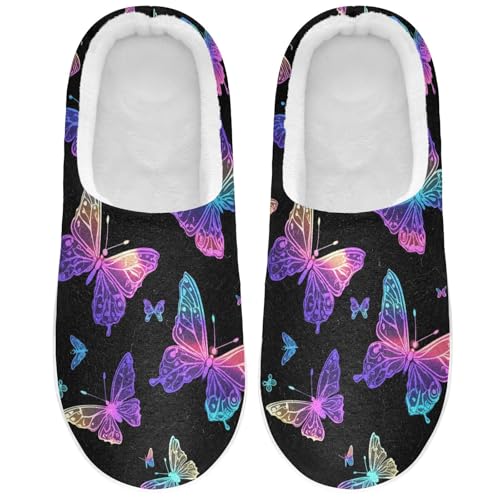 JUNZAN Rainbow Butterflies Black Mens Home Cotton Slipper Breathable Memory Foam Hotel Slippers for Hotel Birthday Presents 6-7
