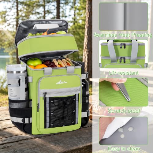 Image of Cooler Backpack Insulated Cooler Bag for Men & Women | 40 Cans Insulated Picnic Backpack with 2 Leak Proof Compartments for Picnic, BBQ Camping, Beach, Hiking, Green
