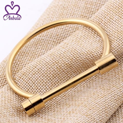 ANBALA Stylish Titanium Steel D Shape Bar Screw and Shackle Cuff Bangle Bracelet for Unisex, Gold,Flat Head Screw3