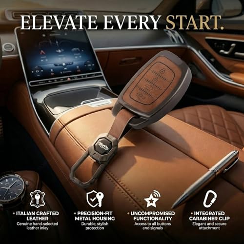 Image of Coll of Fest Premium Metal Leather Key Cover Compatible with Hyundai Creta | Venue | i20 | Tucson | Elantra | Alcazar | Creta 2022 4 Button Smart Key