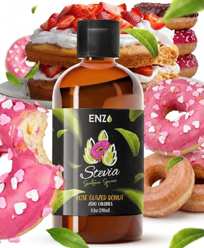 Enzo Liquid Stevia Drops Our Zero Calories Sweetener (8oz - 1600 Servings/Bottle) - Rose Glazed Donut - All Natural flavoring with No Artificial Additives &amp; Filler Ingredient