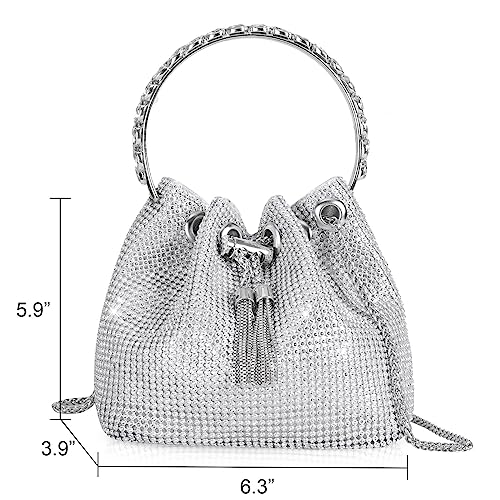 Image of Desy & Feeci Bling Rhinestone Purse for Women, Glitter Clutch Handbag Bucket Evening Bag for Girls Wedding Party