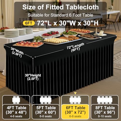 Image of Smiry 7 Pack Spandex Elastic Fitted Table Cloth Skirt for 6FT Table | Stretch Washable Table Cloth, Banquet Table Cover for Wedding, Party, Indoor & Trade Shows, (Black, 72Lx30Wx30H)