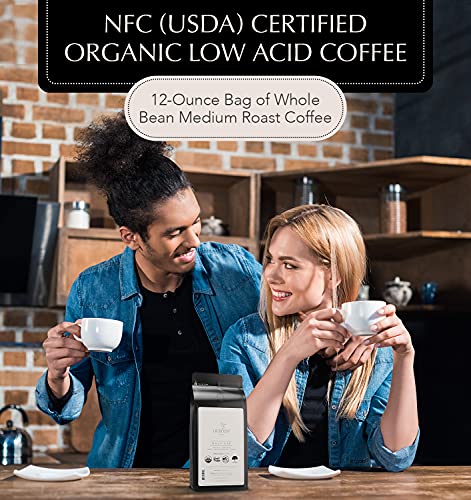 Image of Lifeboost Half Caff Medium Roast Whole Bean Coffee - Low Acid Organic Coffee, Non-GMO, USDA Organic, Single Origin, Third-Party Tested for Mycotoxins & Pesticides - 12 oz Bag