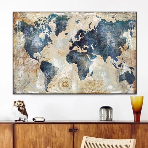 Affiches et impressions d'art mural moderne LSYALUCK carte du monde vintage 80x147