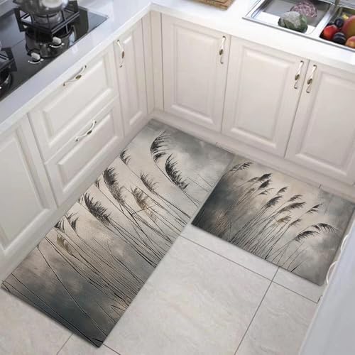 Lavabile Tappetini Da Cucina, Canna Grigia Tappeti Da Cucina Antiscivolo, Passatoia Corridoio Facile Da Pulire, Moderno Durevole Tappetino Per Cucina,Soggiorno,Ufficio 40X60Cm+40X120Cm