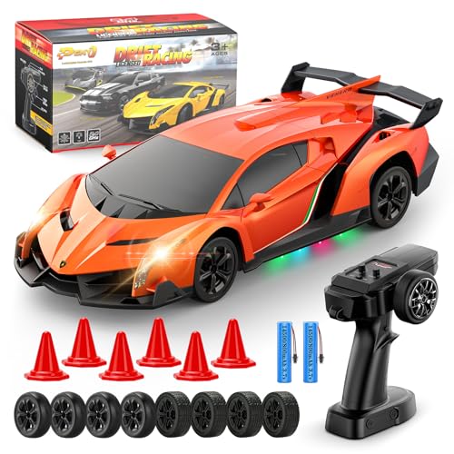Lamborghini Remote Control Car Toy, Officially Licensed RC Drift Car 15Km/h with Underglow & Headlights, 1:24 Scale 2.4GHz, 2 Batteries 60 Min Play, RC Gift Toy for Boys & Girls Ages 3-12 & Adults