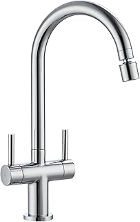 Kitchen Mixer Taps 1 Hole Chrome Dual Lever Kitchen Tap with 2 Function Aerator High Arc Sink Mixer Tap Monobloc Brass Faucet 360 Swivel Spout