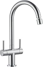 Peppermint Kitchen Mixer Taps 1 Hole Chrome Dual Lever Kitchen Tap with 2 Function Aerator High Arc Sink Mixer Tap Monobloc Brass Faucet 360 Swivel Spout