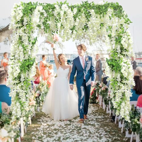 Image of SATYAM KRAFT 6 Pcs (43.2 inch) Artificial Wisteria Vine Garland | Long Silk Hanging Flowers String for Wedding Decoration Items, Shaadi Mandap, Party, Festival Event & Home Decor (White)