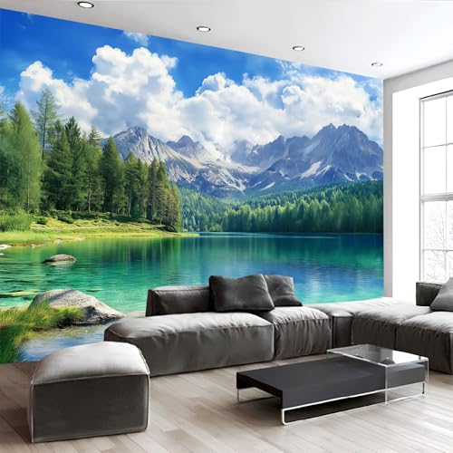 Papel Tapiz Fotográfico 3D, Lagos Bosques Papel Tapiz Tela De Seda, Sala De Estar Dormitorio Paisajes Naturales Póster Decoración De Pared, 250Anx175Al Cm Mural De Papel Tapiz Panorámico