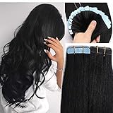 SEGO Tape Extensions Echthaar 20 Stück Klebeband Haarverlängerung Haarteile 100% Remy Human Haar Schwarz#1 20