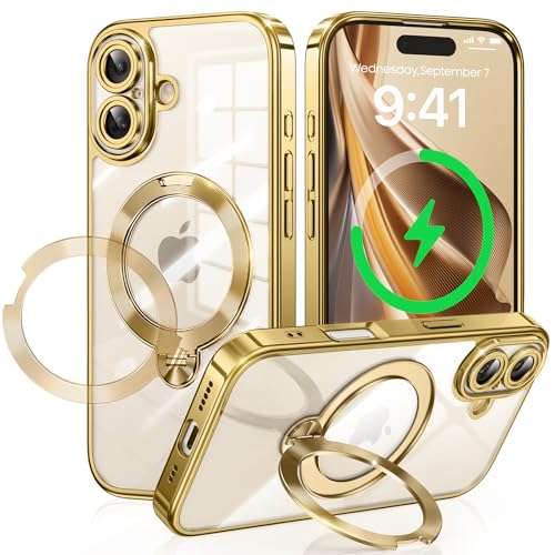 iPhone 17 用 ケース MagSafe対応 光沢CD紋様リング 360°定点回転スタンド 縦横両対応 マグセーフ対応 メッキバンパー キラキラ 背面クリア 精密開口レンズ保護 i phone 17 ケース Gunwon スマホケース 米軍規格 耐衝撃 黄変防止 マグネット付け 超強磁力 ワイヤレス充電 ストラップホール付き アイフォン17用 携帯ケース IP17JKDDCDWWBXZ010