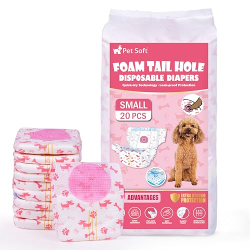 Pet Soft Disposable Dog Diapers - Female Dog Diapers with Adjustable Foam Tail Hole, Ultra Protection Puppy & Cat Diapers Wetness Indicator for Dogs in Heat or Incontinence, 20pcs (S,Red)