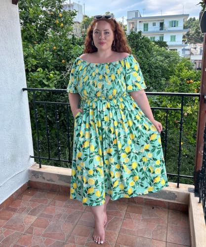 Image of RITERA Plus Size Dresses for Curvy Women Square Neck Short Sleeve Summer Floral Smocked Maxi Dress with Pocket XL-5XL