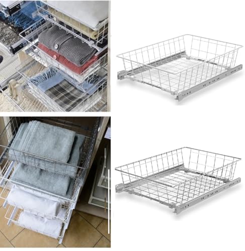 Stolmet MD Pull-Out Wire Basket Drawer with Roller Runners – Customizable Width, White or Silver, Multiple Sizes for Wardrobe & Storage Organization (White, 500C)